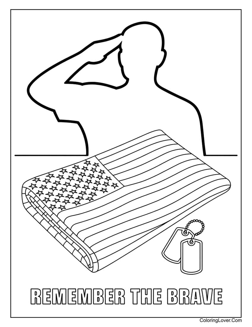 Memorial Day coloring page with torch and stars
