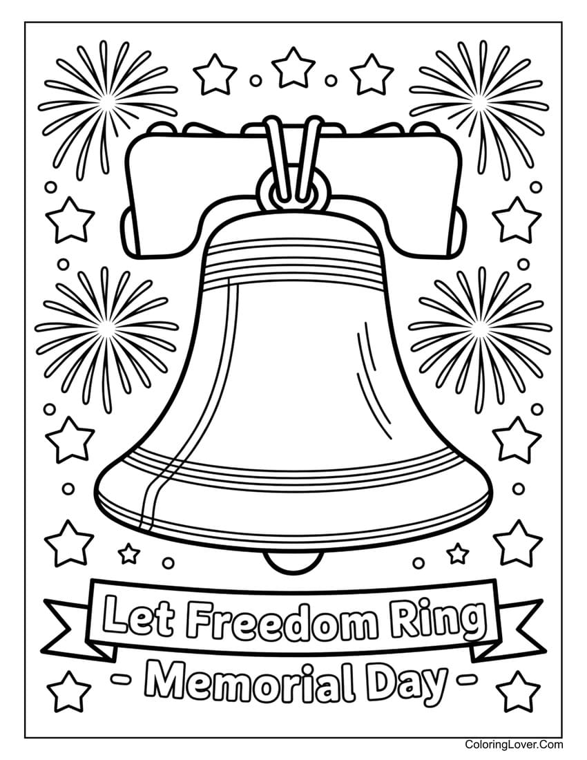 Memorial Day coloring page with patriotic badge and star