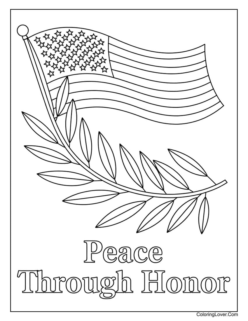 Memorial Day coloring page with saluting bird and stars