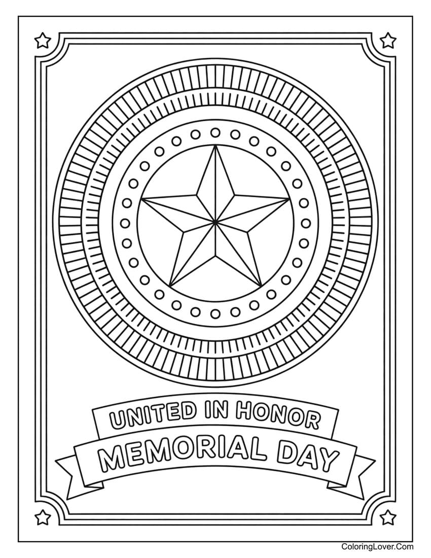 Memorial Day coloring page with folded flag and saluting silhouette