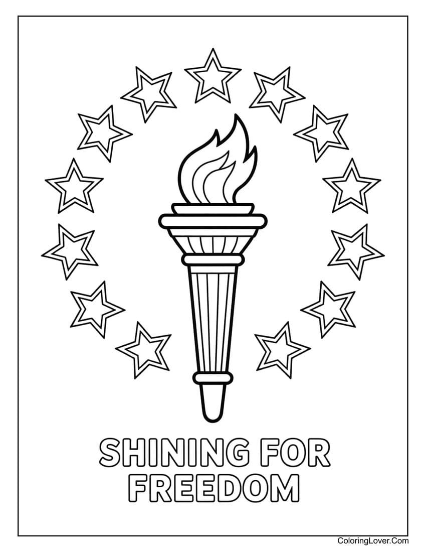 Memorial Day coloring page with olive branch and American flag