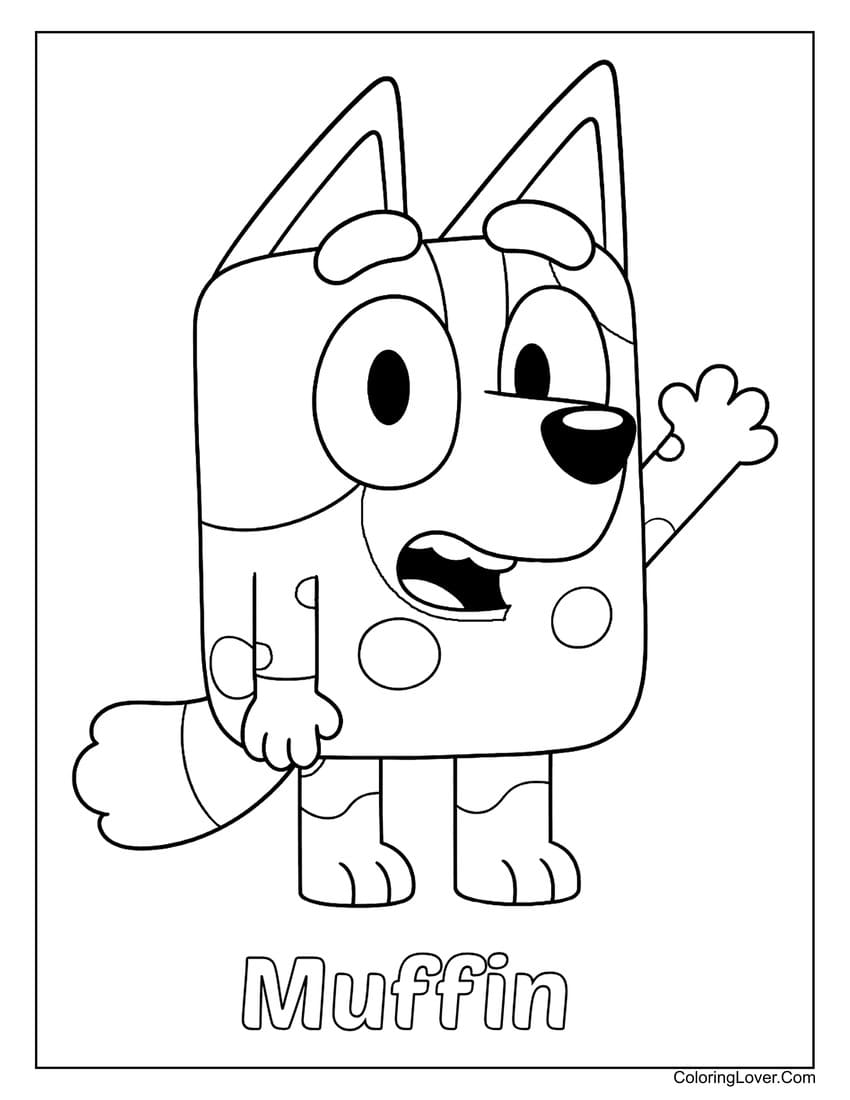 Muffin from Bluey waving happily coloring page