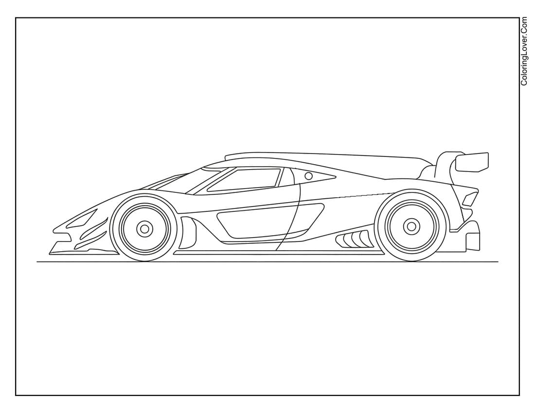 Race car with futuristic curves and carbon body details coloring page