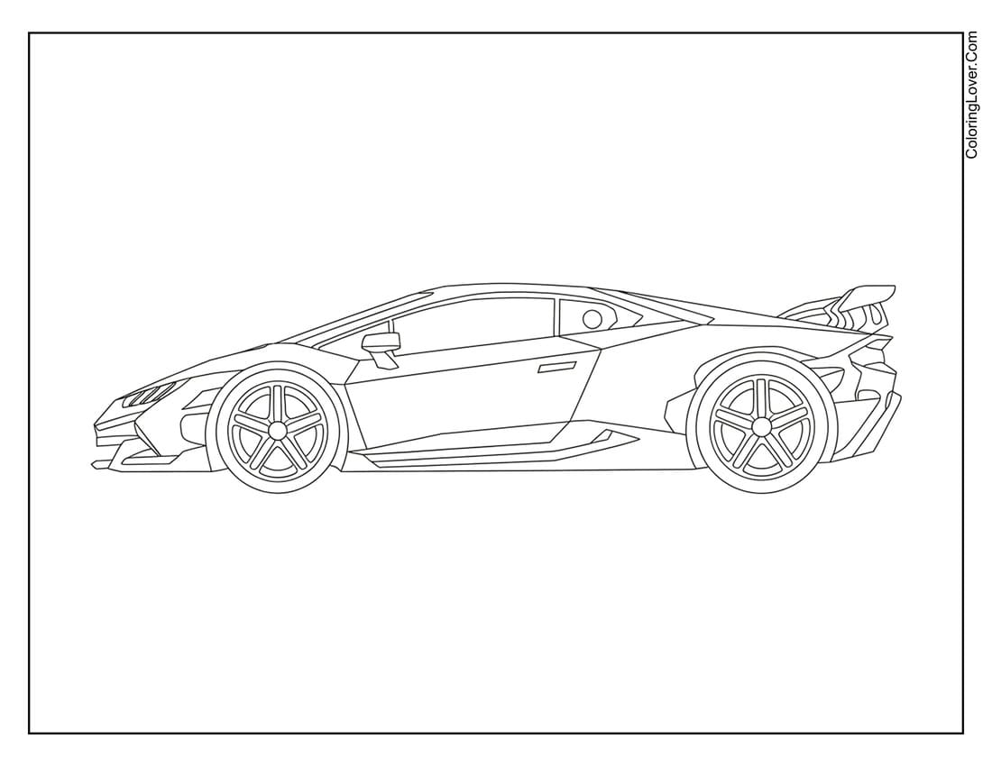 Race car with sharp body lines and rear spoiler coloring page