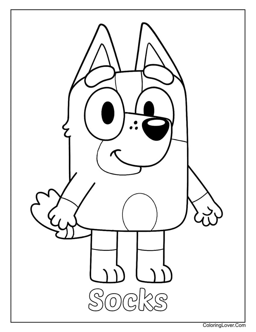 Socks from Bluey smiling sweetly coloring page