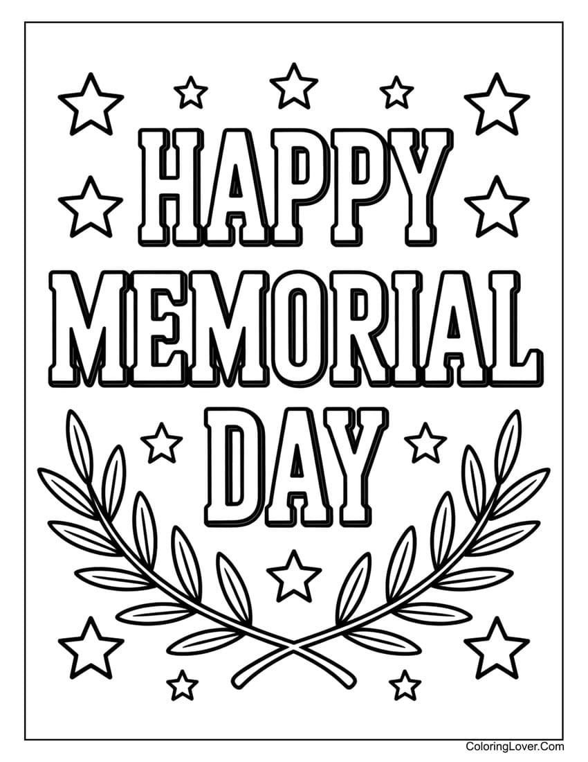Stars and laurel wreath Memorial Day coloring page