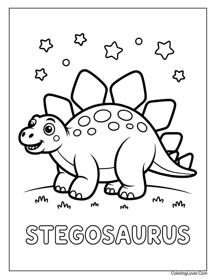 Stegosaurus under stars with playful expression coloring page