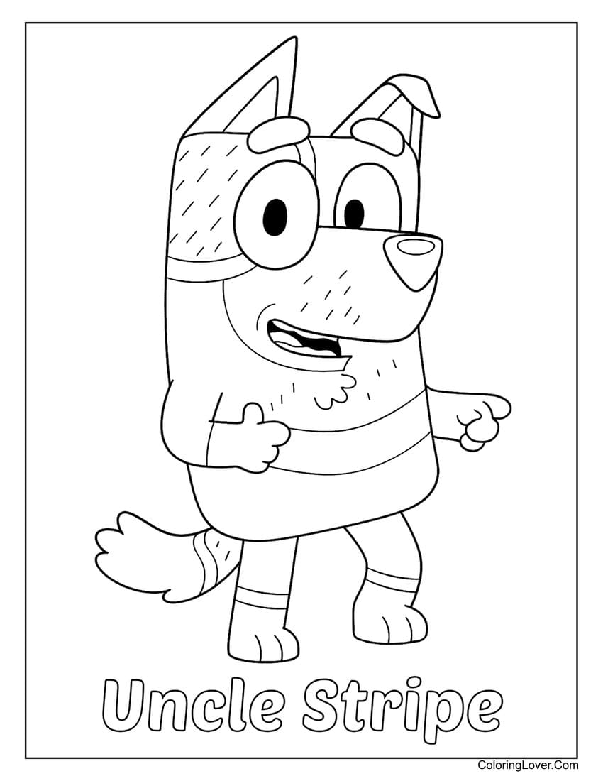 Uncle Stripe from Bluey cheerful expression coloring page