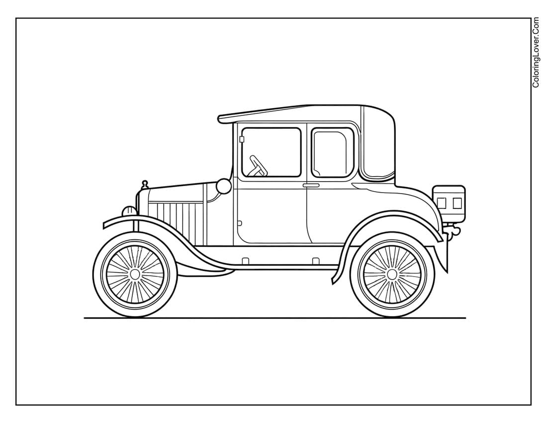 Vintage model car with classic roof and spoked wheels coloring page