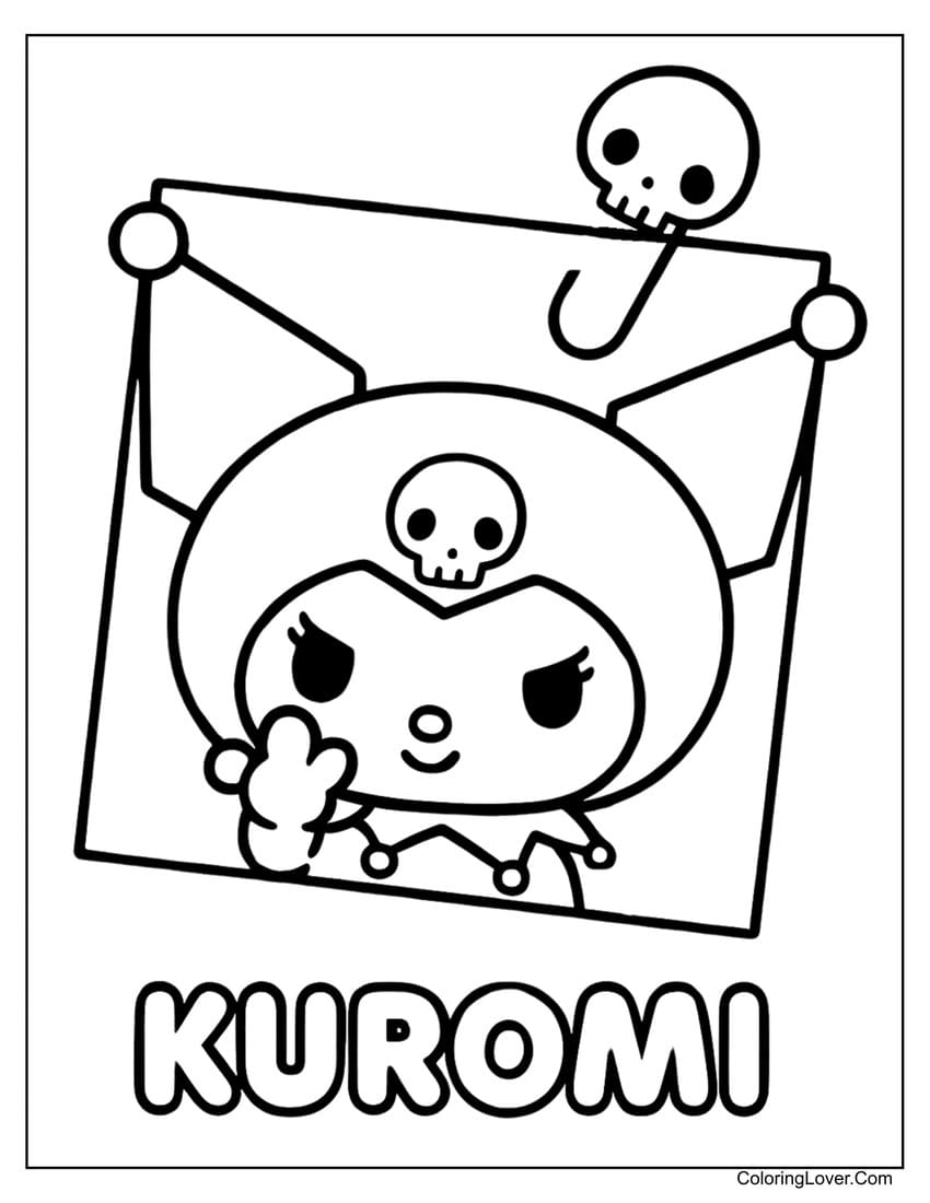 Cute Kuromi framed with skull hat coloring page