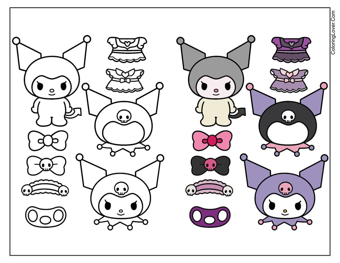 Dress up Kuromi with outfits and accessories coloring page 