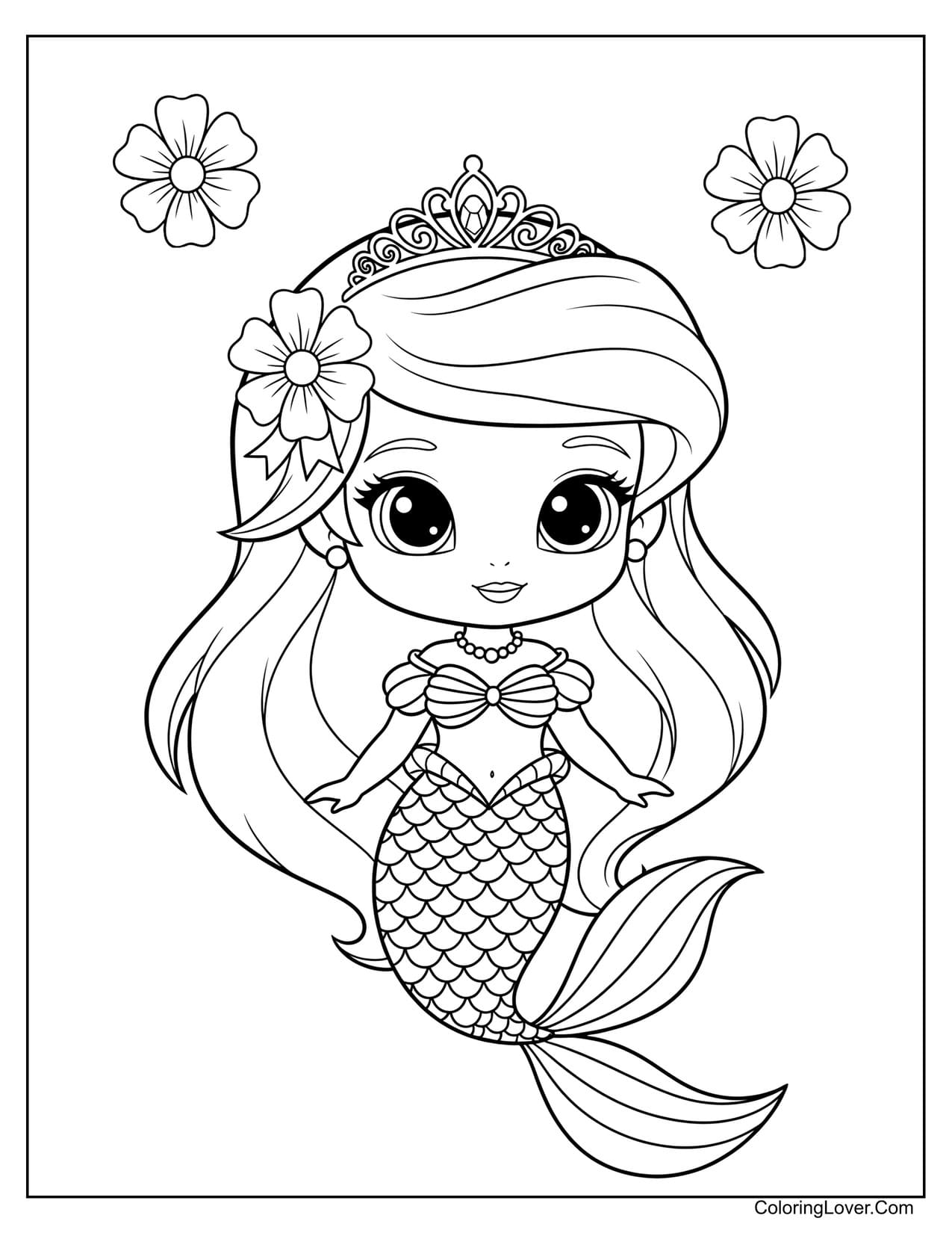 Easy coloring page of Cute Ariel standing with mermaid tail