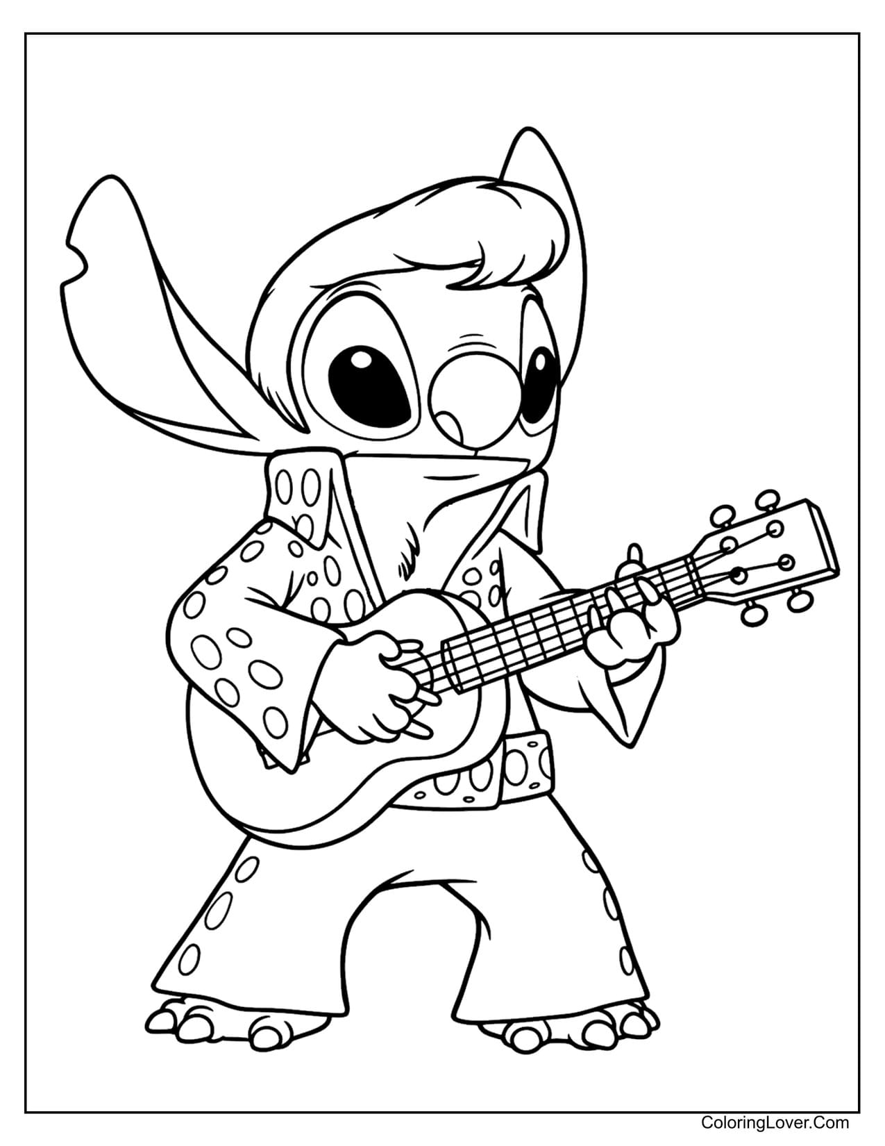 Elvis Stitch playing guitar simple coloring page