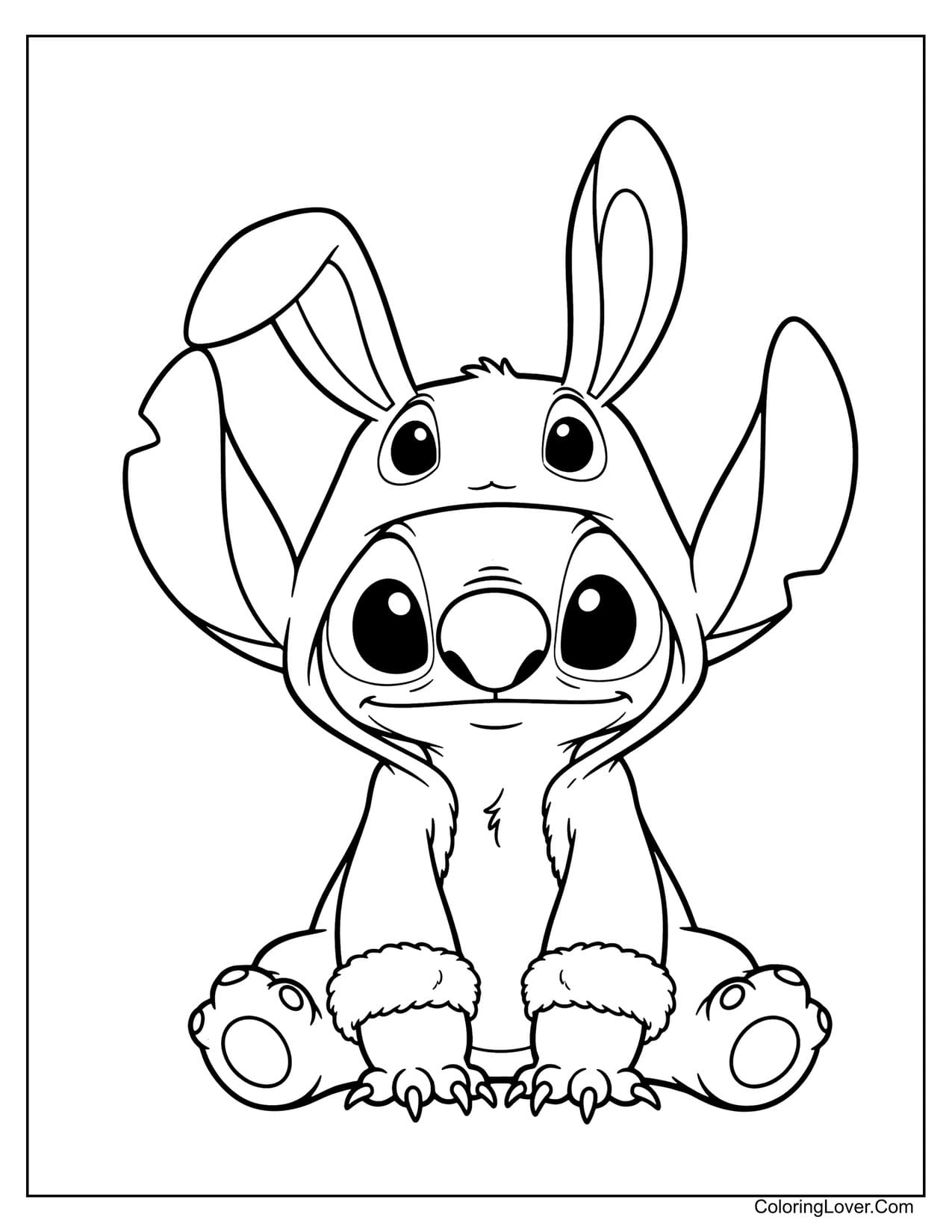 Stitch wearing bunny costume simple coloring page