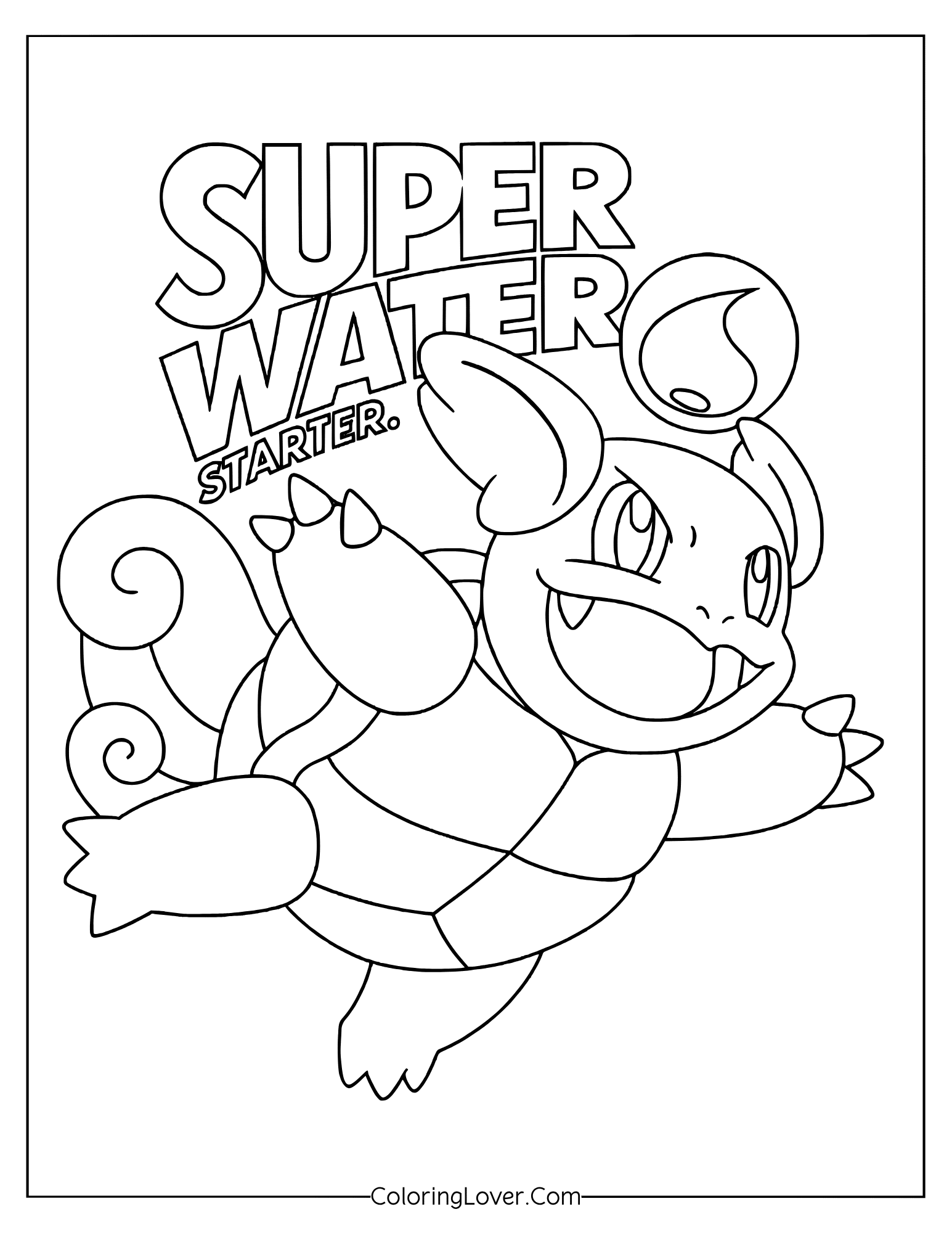 Wartortle jumping excitedly with Super Water slogan coloring page